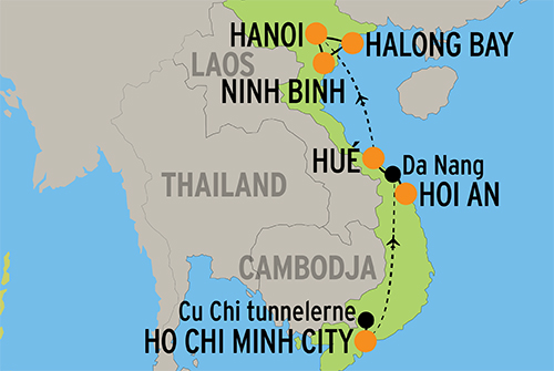 Kort over rejsen Fortryllende Vietnam
